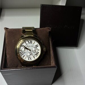 Michael Kors Camille Chronograph White Dial Gold Steel Strap Watch